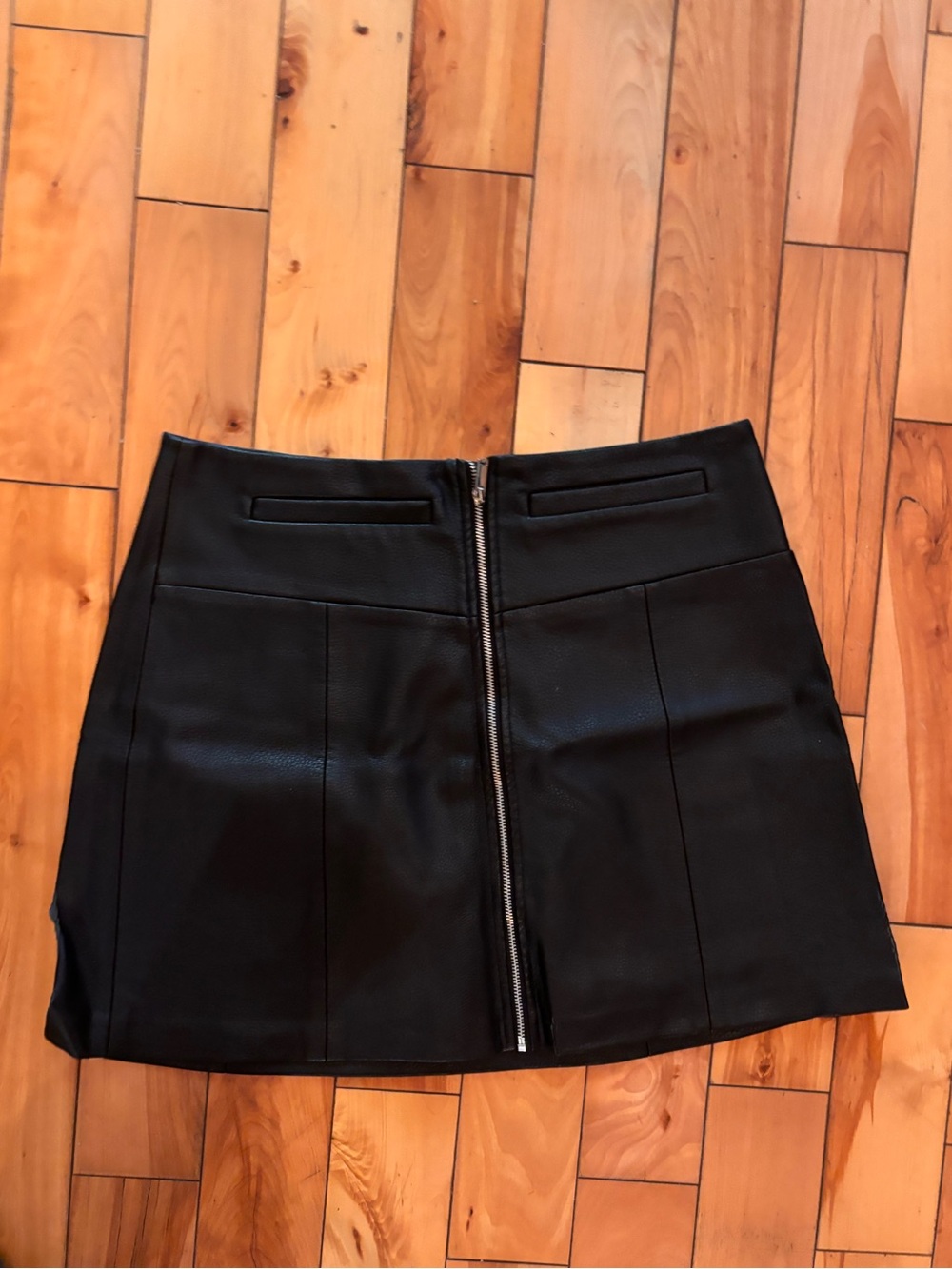 Bershka Black Faux Leather Mini Skirt with Front Zip